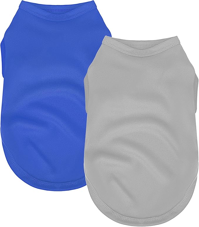2 Pack Solid Color Dog Shirts – Lightweight, Breathable Pet T-Shirts, Durable Stretchy Clothes for Small to Large Dogs, Ideal for Everyday Wear & Holidays.Grey Blue Small