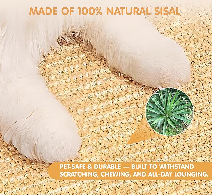 Rabbit Toys & Bunny Scratch Pad, Natural Sisal Nesting Pad Rabbit Scratching Pad for Indoor Cage, 2-in-1 Rabbit Bedding Mat & Chew Toy for Teething & Play, Helps Nail Health (2PCS, 16x12in)