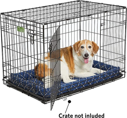 MidWest Homes for Pets 40236-BLD Quiet Time Couture Ashton Bolster Pet Bed, Intermediate Dog/36, Blue, Blue & White Diamond Pattern