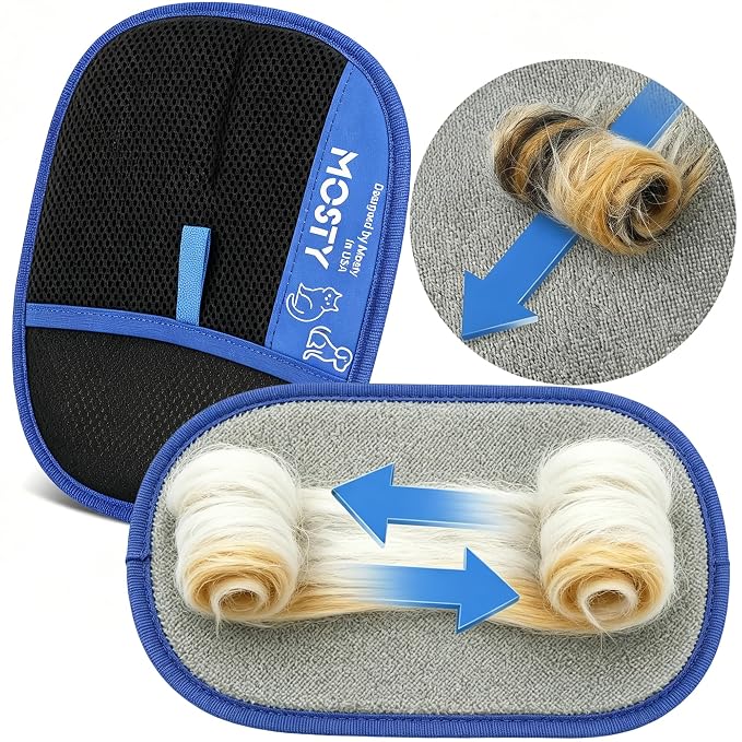 MOSTY Reusable Electrostatic Pet Hair Remover Glove for Dogs & Cats, 2PCS | Washable Magic Fur Remover Tool for Couch,Carpet,Car Seat,Sofa, Double Sided Pet Deshedding Glove, Ideal Gift for Pet Owners