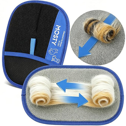 MOSTY Reusable Electrostatic Pet Hair Remover Glove for Dogs & Cats, 2PCS | Washable Magic Fur Remover Tool for Couch,Carpet,Car Seat,Sofa, Double Sided Pet Deshedding Glove, Ideal Gift for Pet Owners