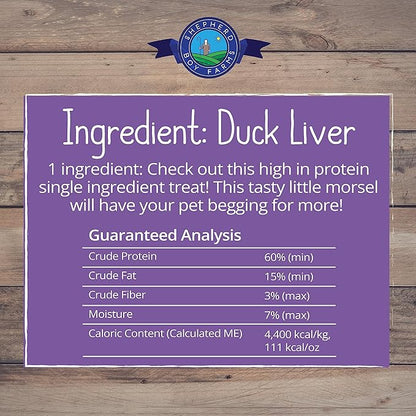 Shepherd Boy Farms Freeze Dried Dog and Cat Treats, Duck Liver, All Natural Single Ingredient Freeze-Dried Dog Treat & Snacks, Made in USA, High Protein, Essential Nutrition of Raw Food, 3oz