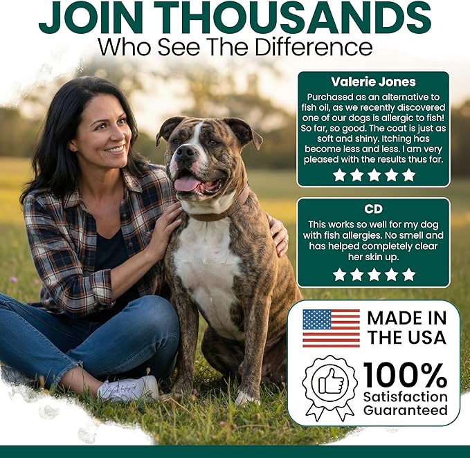 Vegan Omega 3 Oil for Dogs - 4 oz of Fish Free Algae Oil for Healthy Skin and Coat - Made with Omega 3 and 6 Fatty Acids, EPA, DHA, and DPA - Made in the USA