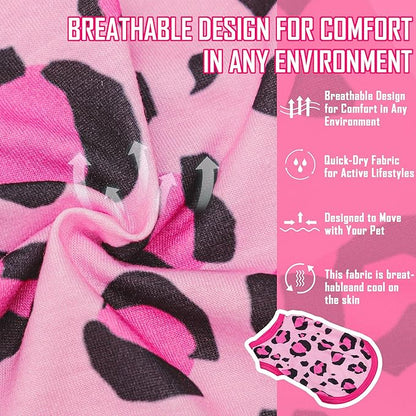Adorable Pink Leopard Dog Shirt: Lightweight Polyester Cartoon Puppy Vest, Small Medium & Large Dog T-Shirt, Summer Pet Clothes, Cute Dog Apparel, Breathable Dog Tank Top XS