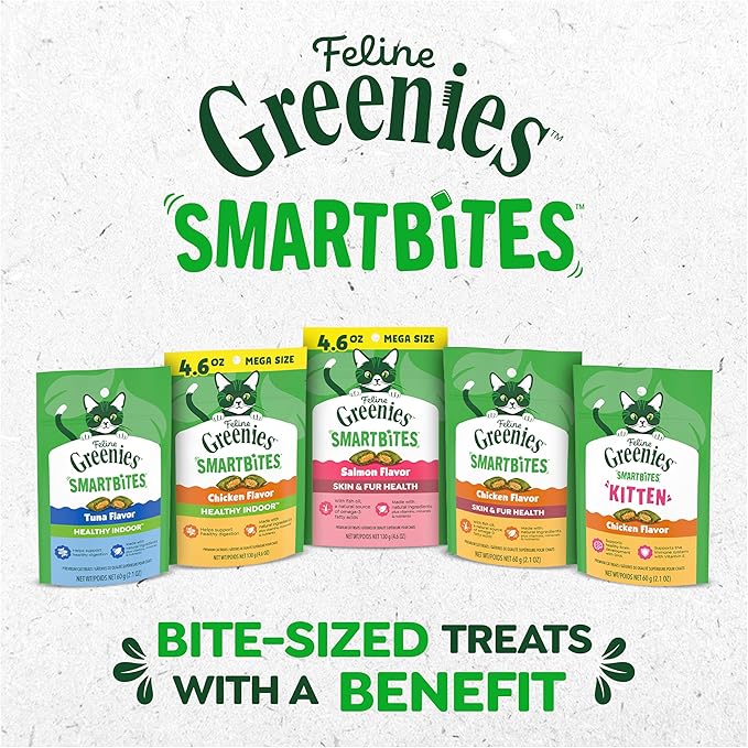 Greenies Feline Smartbites, Cat Treats Healthy Recipe, Indoor Cat Treats, Chicken Flavor, 16 oz. Tub