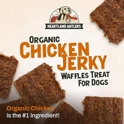 Heartland Antlers Organic Chicken Jerky Dog Treats – Soft Waffle-Style Chews for All Life Stages – Grain-Free, Low Fat, Made in USA, Upcycled Ingredients, 4oz