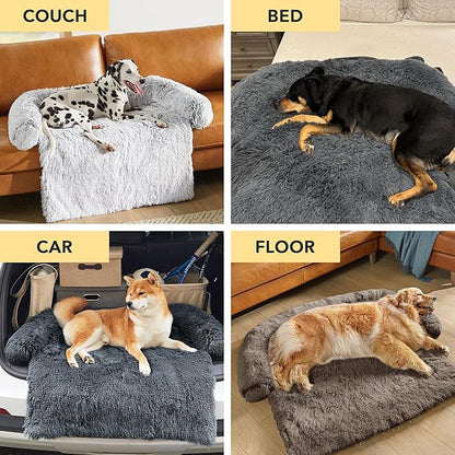 Codi Calming Dog Bed for Couch – Anti-Anxiety Sofa Protector Mat for Large Dogs, 41''x37''x6'', Machine Washable, Fluffy & Cozy with Non-Slip Bottom, Ash Brown