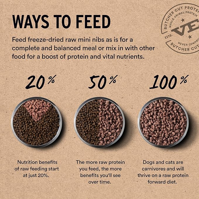 Vital Essentials Freeze Dried Cat Food, Raw Rabbit Crunchy Mini Nibs | Complete Meal or Topper | 96% Rabbit, Organs & Bone | Limited Ingredient, High Protein, Grain Free Dry Cat Food | 8 oz Bag