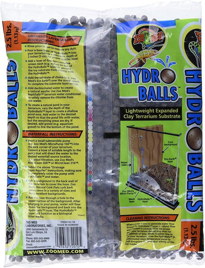 Zoo Med HydroBalls Lightweight Expanded Clay Terrarium Substrate, 2.5 Pounds (Pack of 2)