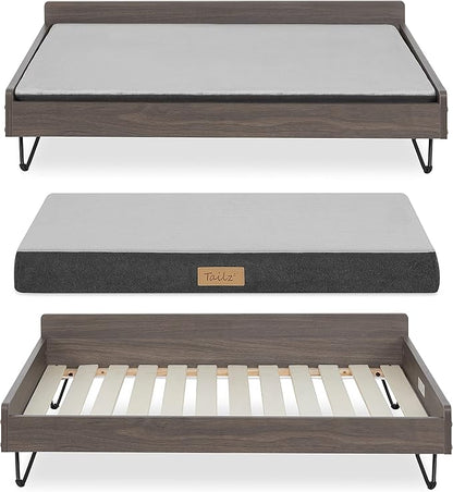 Wooden Dog Bed and Dog Couch with Water-Resistant and Calming Mattress, Large to Extra Large Elevated Pet Bed, Greenguard Gold Certified, Dog Beds & Furniture, Chase - TailZzz