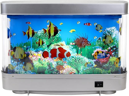 Lightahead Sensory Artificial Aquarium Lamp – LED Virtual Fake Fish Tank with Moving Marine Life Animation Ocean in Motion– Relaxing Ocean Scene Night Light for Kids and Adults (Marine Life A)