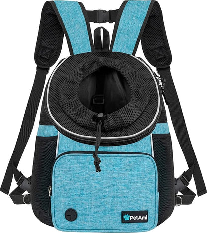 PetAmi Front Carrier Backpack for Dogs and Cats, Adjustable Ventilated Pet Chest Carrier for Hiking Camping Travel, Small Medium Dog Puppy Large Cat Carrying Bag, Max 10 lbs, Teal Blue