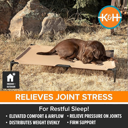 K&H Outdoor Elevated Dog Bed - Cooling Raised Dog Bed for Medium & Large Pets, Breathable Mesh Hammock Design, Indoor/Outdoor Washable Cover, Portable Metal Frame, Tan, Large 42x30in