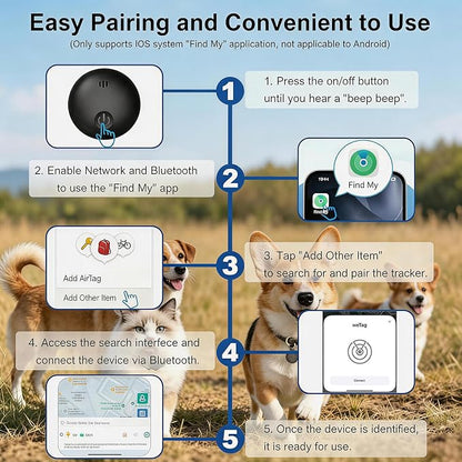 GPS Tracker for Dogs, Smart Collar with Real-Time Location - Pet Location Tracker with Holder, No Monthly Fee/No SIM Card, Works with iOS Find My【Apple MFi Certified】 ﻿, Ultra-Slim, IP68 Waterproof