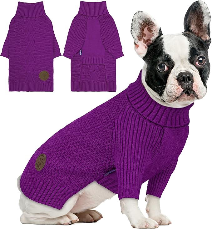 cyeollo Dog Sweater Pullover Turtleneck for Dogs, Classic Knitwear Fall Winter Cold Weather Doggie Clothes Warm Pet Apparel Small Dog Sweaters, Purple M