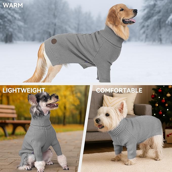 cyeollo Small Dog Sweater with Long Sleeves Turtleneck Knitted Warm Dog Clothes Puppy Sweaters for Small Dogs, Grey S