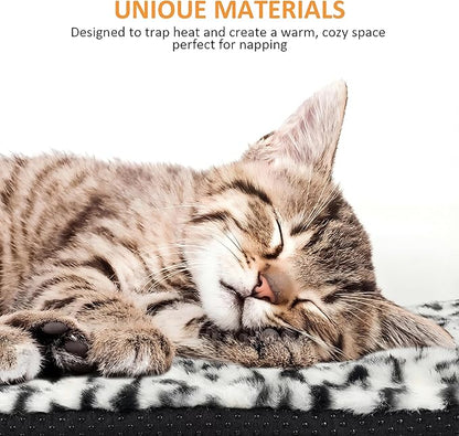 Self Warming Cat Pad for Cats and Small Dogs, Non Electric Thermal Pet Mat, Washable Soft Sleeping Mat with Non Slip Backing, Indoor & Sheltered Outdoor Use, 22 x 18 in, Black/White