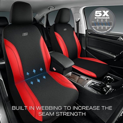 Skechers Car Seat Covers, Work Leather Seat Covers 5-Times Stronger Built-in Webbing, Oxford Fabric Front Seat Cover, Airbag Compatible, Automotive Comfort for Cars, Trucks, SUVs,Red