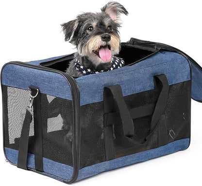 Conlun Dog Carrier Soft Sided, Large Cat Carrier with Inner Safety Leash, Pet Transport Carrier for Large Cats and Medium Dogs up to 20 Lbs, Collapsible Travel Puppy Carrier Bag -Blue L