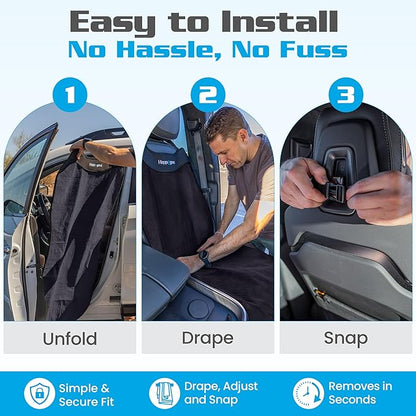 HAPPEGEAR Happeseat Waterproof Car Seat Cover & Protector – Universal Fit Car Seat Towel Cover – Non-Slip Backing, Easy Install & Storage, Machine Washable, Fits Front & Back, Black