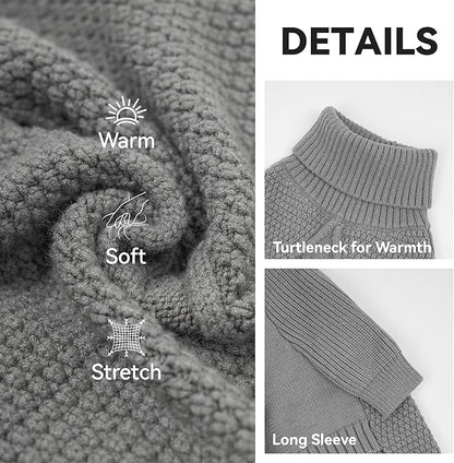 cyeollo Dog Sweater Turtleneck Knitted Sweaters with Long Sleeves Soft Knitwear Warm Dog Clothes for Medium Dogs, Grey XXL