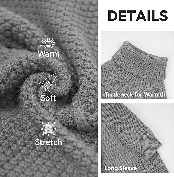 cyeollo Dog Sweaters Turtleneck Knitted Sweater with Long Sleeves Winter Pet Clothes Dog Sweaters for Small Dogs, Grey M