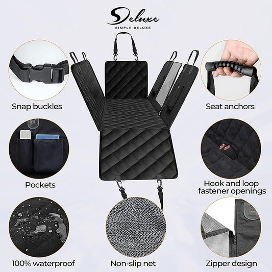 YSSOA Dog Car Seat Cover for Back Seat, Durable Waterproof Nonslip Pets Hammock with Mesh Window and Storage Pocket, Suitable for Cars, Trucks, SUVs, Standard
