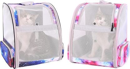 Pet Carrier Backpack for Cats and Small Dogs, Fully Breathable Vented Backpack for Kitten Bunny Airline Approved Travel Hiking Camping Cat Book Bag (Blue, Ventilation)