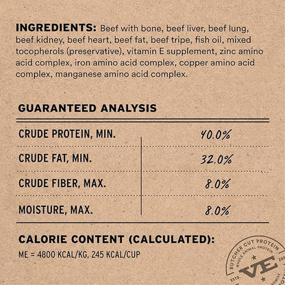 Vital Essentials Freeze Dried Dog Food, Raw Beef Crunchy Nibs | Complete Meal or Topper | 96% Beef, Organs & Bone | Limited Ingredient, High Protein, Grain Free Dry Dog Food | 14 oz Bag