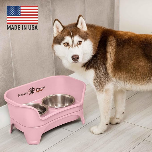 Neater Feeder Express Mess Proof Dog Bowls Elevated for Medium and Large Breed – Made in USA – No Spill Raised Slow Feeder Elevated Dog Bowl Stand, Slow Feed Food and Water Bowl Set, Pink