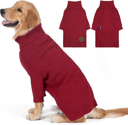 cyeollo Dog Christmas Sweater Turtleneck Soft Knitted Sweaters with Long Sleeves Warm Cozy Dog Clothes for Large Dogs, Burgundy 2XL
