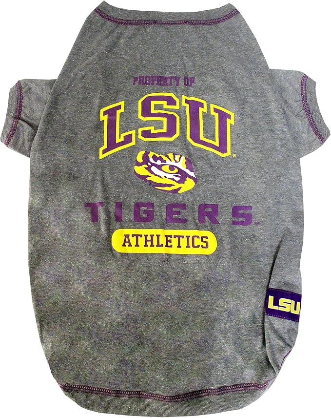 Pets First Collegiate LSU TIGERS Dog T-Shirt, Medium. - Licensed Shirt for Pets Team Colored with Team Logos.- Premium Stretchable Materials for the Comfrot of your Dog & Cat.