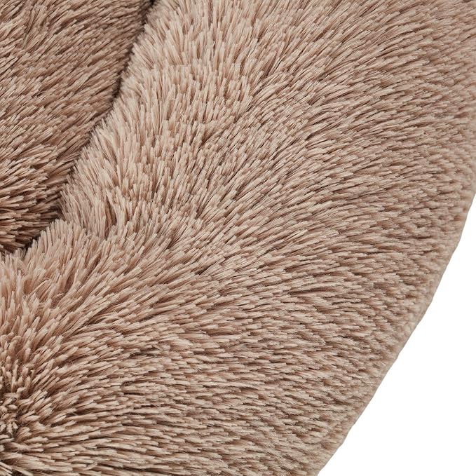 Dog & Cat Bed: Round Faux Fur Pet Bed - Plush, Cozy, & Calming Donut Bed for Large Pets - Soft & Comfortable Sleeping Cushion for Napping & Lounging, 30" Round, Taupe