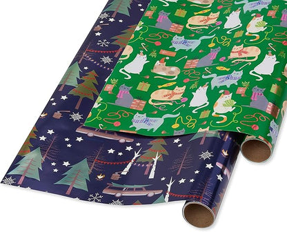 Papyrus Christmas Wrapping Paper Rolls, Playful Cats, Cars and Trees (2 Rolls, 45 sq. ft.)