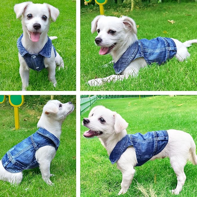 Dog Jean Jacket, Blue Denim Shirt Classic Lapel Vest Coat Costume Puppy T-Shirt, Comfort Tank Top Cool Apparel, Washed Pet Clothes for Dogs Boy Girl (Blue, X-Large)