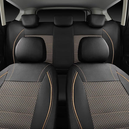 CAR PASS Piping PU Leather Car Seat Cover Full Set,Inside Zipper Design and Reserved Opening Holes,Airbag Compatible,Universal FIT for Car, SUVs,Van,Small Trucks（Full Set, Black & Gold）