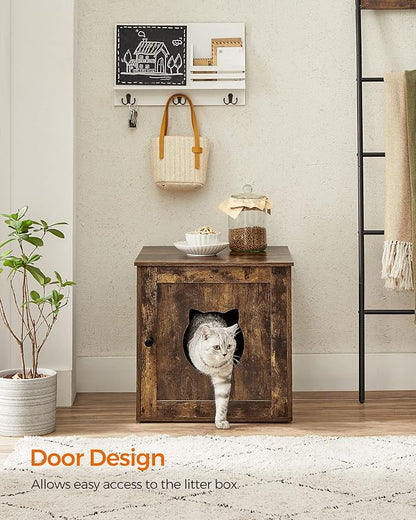 Feandrea Cat Litter Box Furniture, Hidden Litter Box Enclosure Cabinet with Single Door, Indoor Cat House, End Table, Nightstand, Rustic Brown UPCL004X01