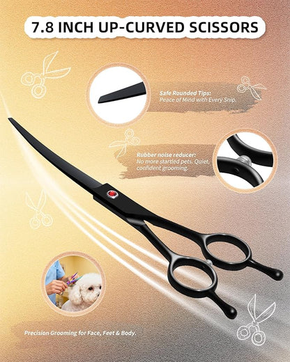 Dog Grooming Scissors, Curved Scissors for Dog Grooming, 7.9 inch, 30 Degree of Curved Blade,Light Weight, Stainless Steel Pet Shears for Trimming Face and Paws(Curved, Pitch-Black)