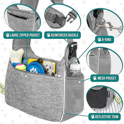PetAmi Small Dog Sling Carrier, Soft-Sided Crossbody Puppy Carrying Purse Bag, Adjustable Sling Pet Pouch to Wear Medium Dog Cat Travel, Dog Bag for Traveling, Poop Bag Dispenser, Max 10 lbs, Gray