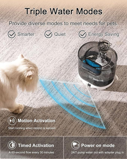 HAPUP Battery Operated Cat Water Fountain Battery Operated Cat Fountain Cordless Pet Water Fountain for Cats Quiet Cat Fountains for Drinking with Sensor 73OZ by Charging Base Filters