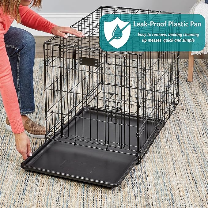 MidWest Homes for Pets 24-Inch iCrate for Small Breeds, 12-20 lbs, Double Door Folding Dog Crate with Divider Panel, Leak-Proof Tray & Secure Latches, Portable, Durable & Easy to Assemble