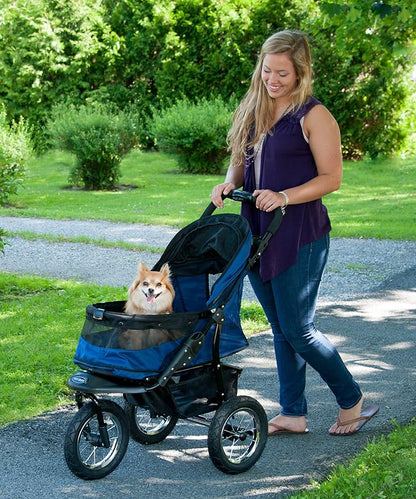 Pet Gear No-Zip Jogger Pet Stroller for Cats/Dogs, Zipperless Entry, Airless Tires, Easy One-Hand Fold, Cup Holder + Storage Basket, NEW Midnight River