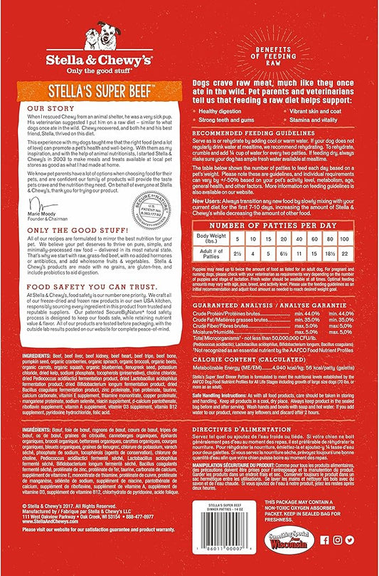 Stella & Chewy's Freeze-Dried Raw Dinner Patties - Beef Recipe - High Protein Grain-Free Puppy & Dog Food - Perfect For Picky Eaters - 5.5 oz
