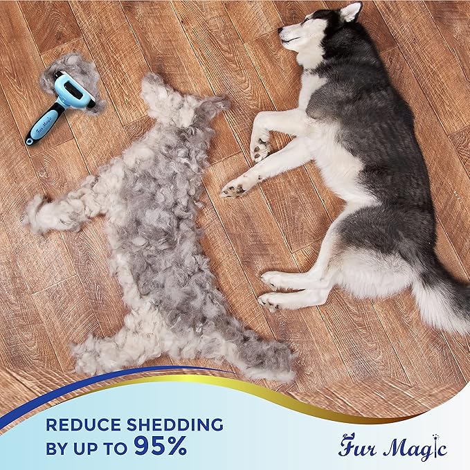 Fur Magic Medium Deshedding Tool & Dematting Comb – Grooming Brushes for Dogs, Cats, Horses – Reduce Shedding and Remove Knots, Mats and Loose Undercoat