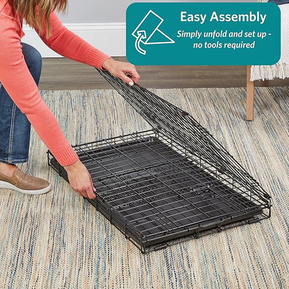 MidWest Homes for Pets 42-Inch iCrate for Large Breeds, 71-90 lbs, Double Door Folding Dog Crate with Divider Panel, Leak-Proof Tray & Secure Latches, Portable, Durable & Easy to Assemble