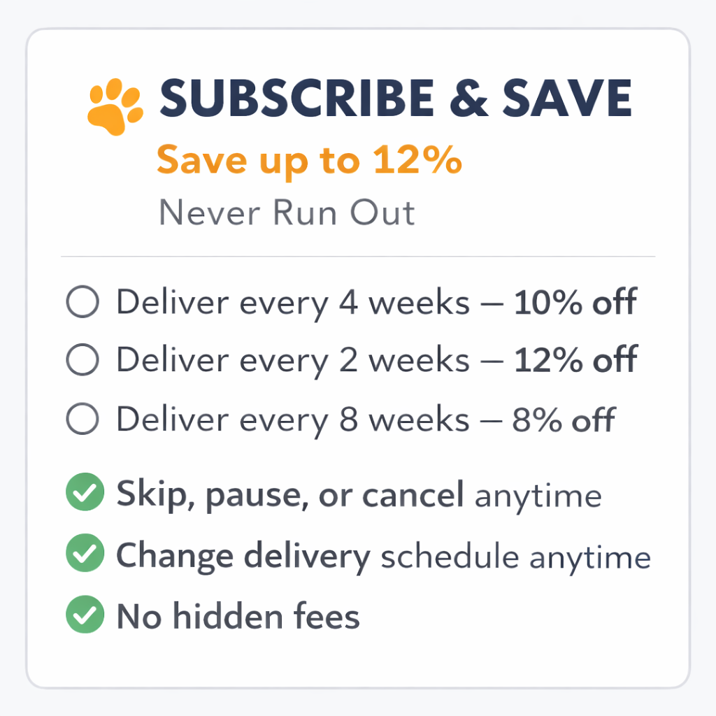 Subscription service offer with savings and flexibility options on a white background